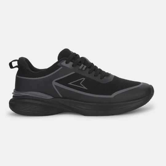 Power black textile walking and sports shoes with lace-up closure for men