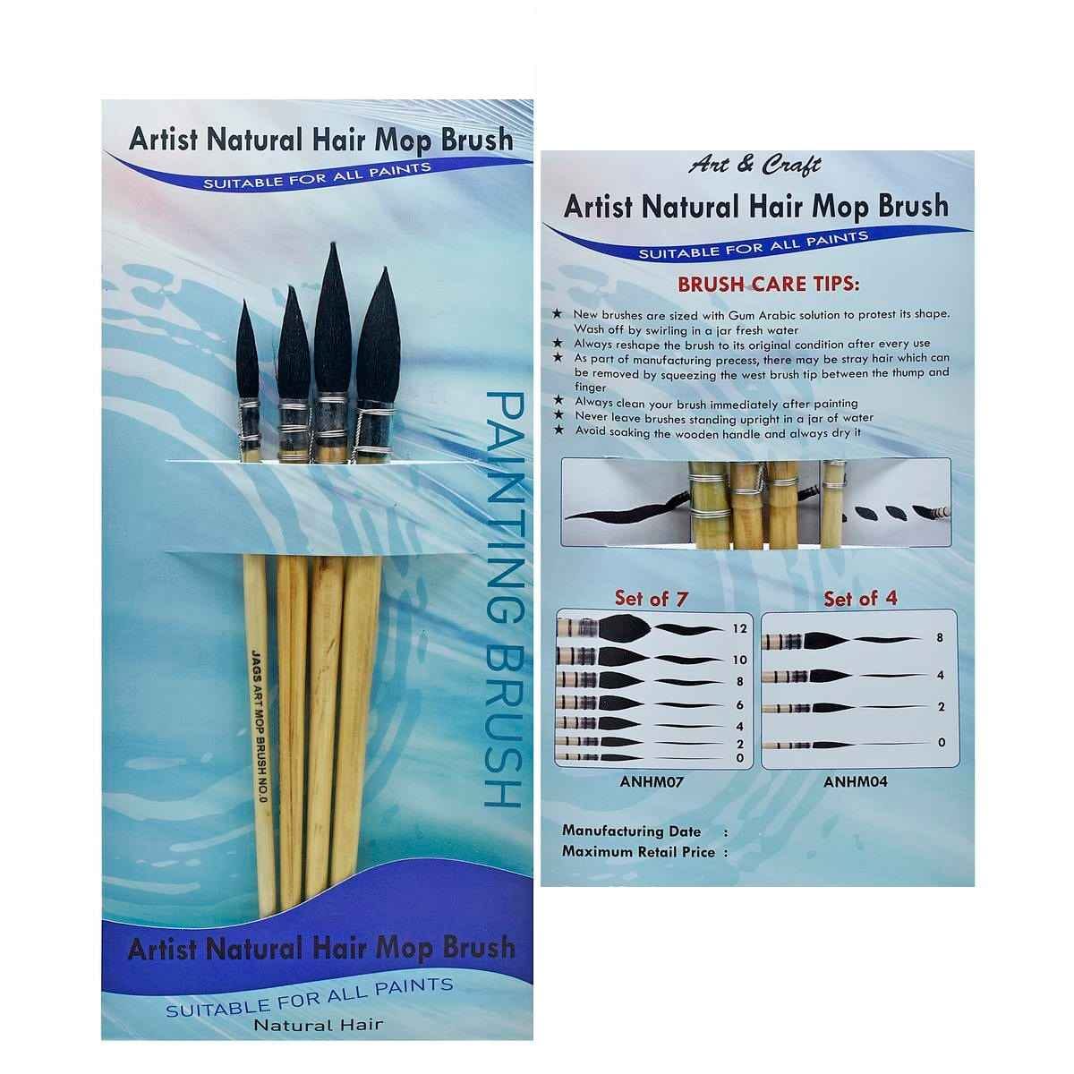 Artist Hair Mop Brush Set of 4Pcs Size: 0, 2,4,8 ANHM04