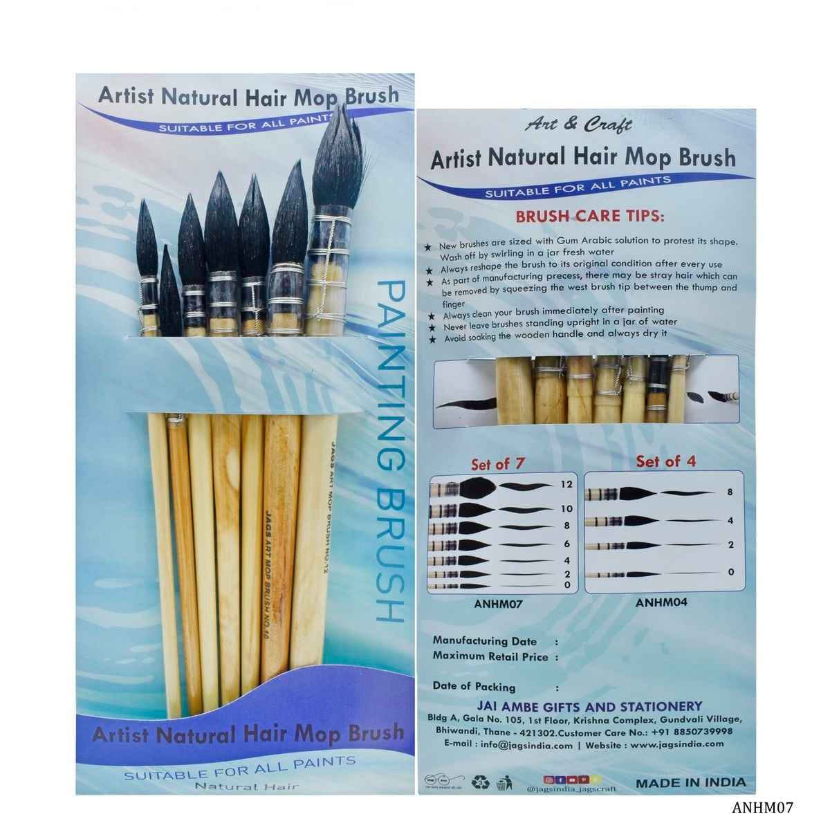 Artist Hair Mop Brush Set of 7Pcs ANHM07