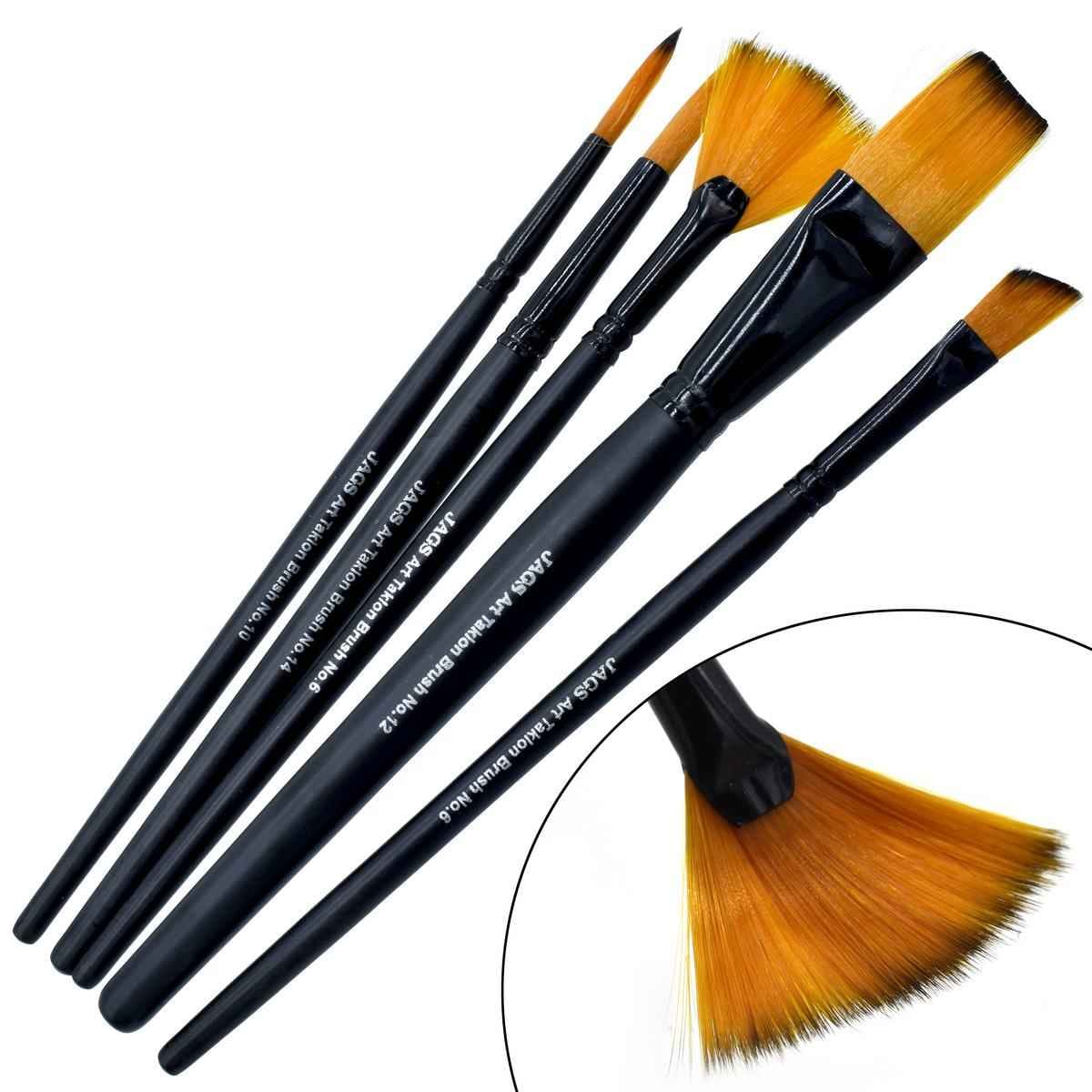 Aadya Crafts Artist Brushes Synthetic Hair 5 Pieces Set Brush Size 6,10,12,14 / (2 Round 1 Flat 1 Fan 1 Filbert )JABS5P