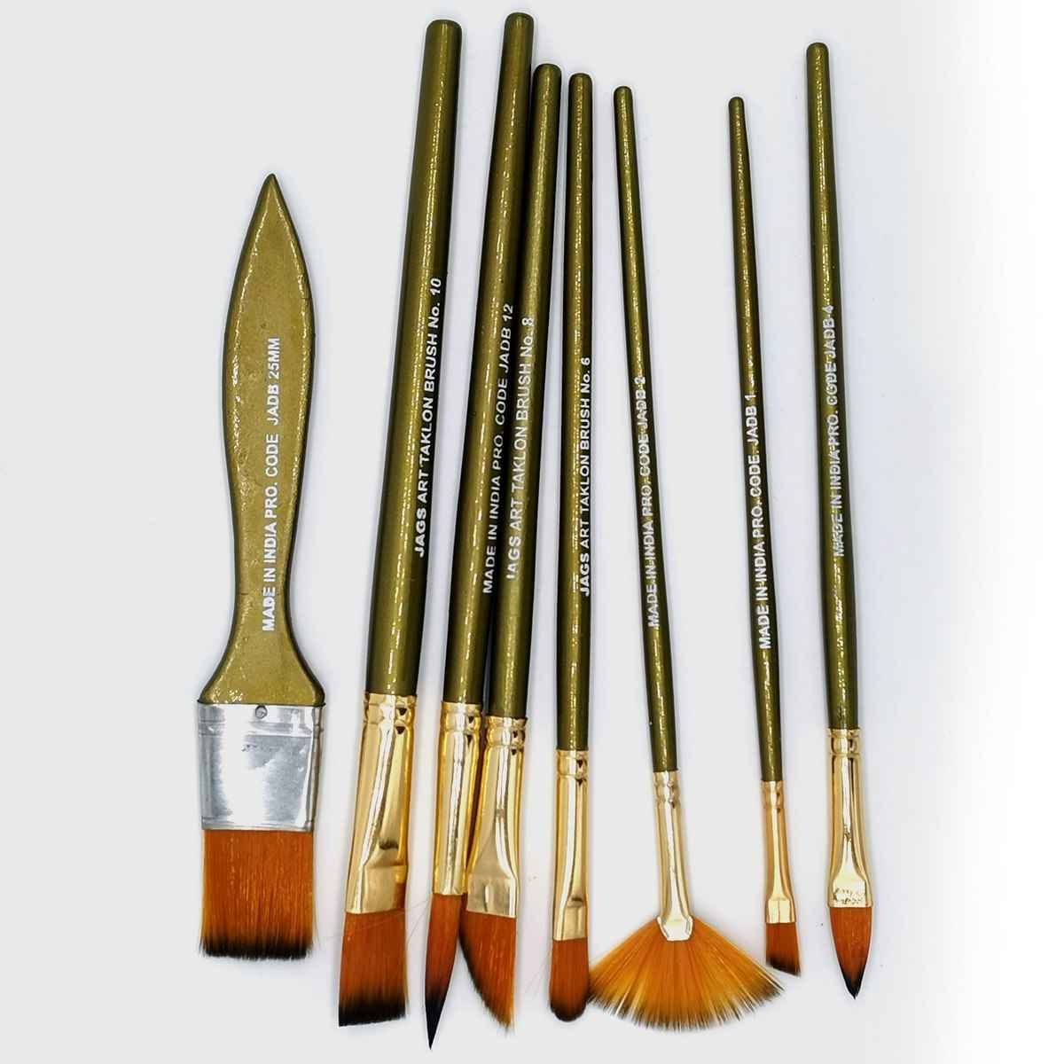 Aadya Crafts Artist Brushes Synthetic Hair 8 Pieces Set (1 Dagger, 1 Angular, 1 Shader, 1 Cats Tongue, 1 Fan, 1 Chisel Blender, 1 Rake & 1 Deerfoot)