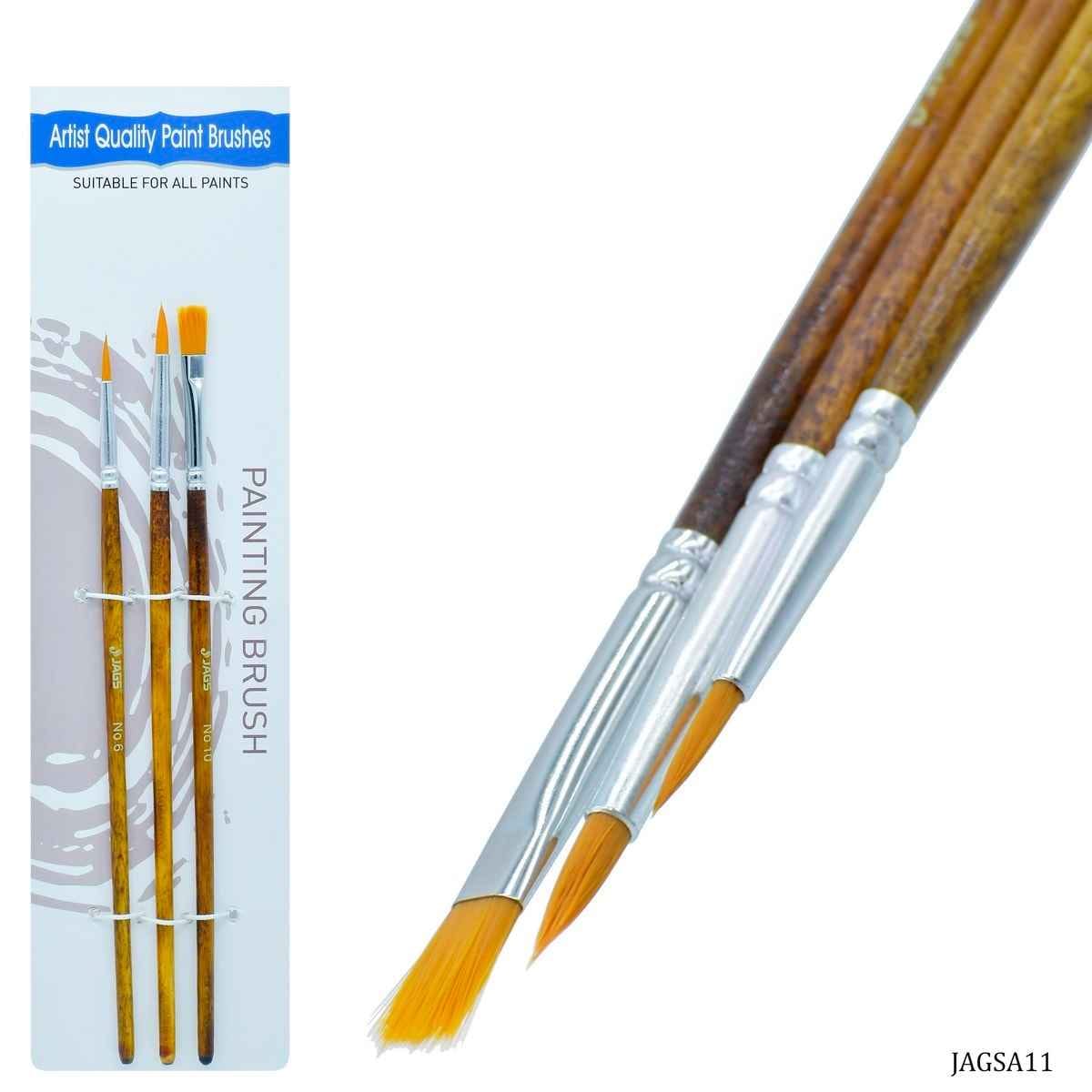 Painting Brush 1 Flat Brush 2 Round Brush Size 6,8,10 Set Of 3 Pieces JAGSA11