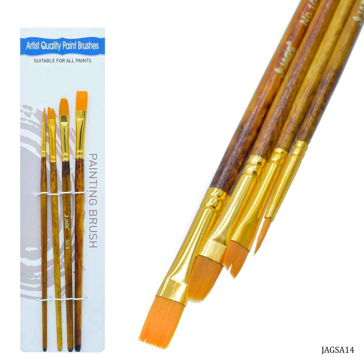 Painting Brush Set Of 4Pcs One Round Brush Size: 4, One Flat Brush Size: 10, Two Angular Brush Size: 8,6. JAGSA14