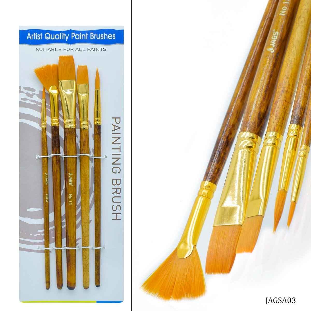 Painting Brush Set Of 5Pcs ( 2 Round brushes, 1 Fan Brush & 2 Flat Brushes) JAGSA03