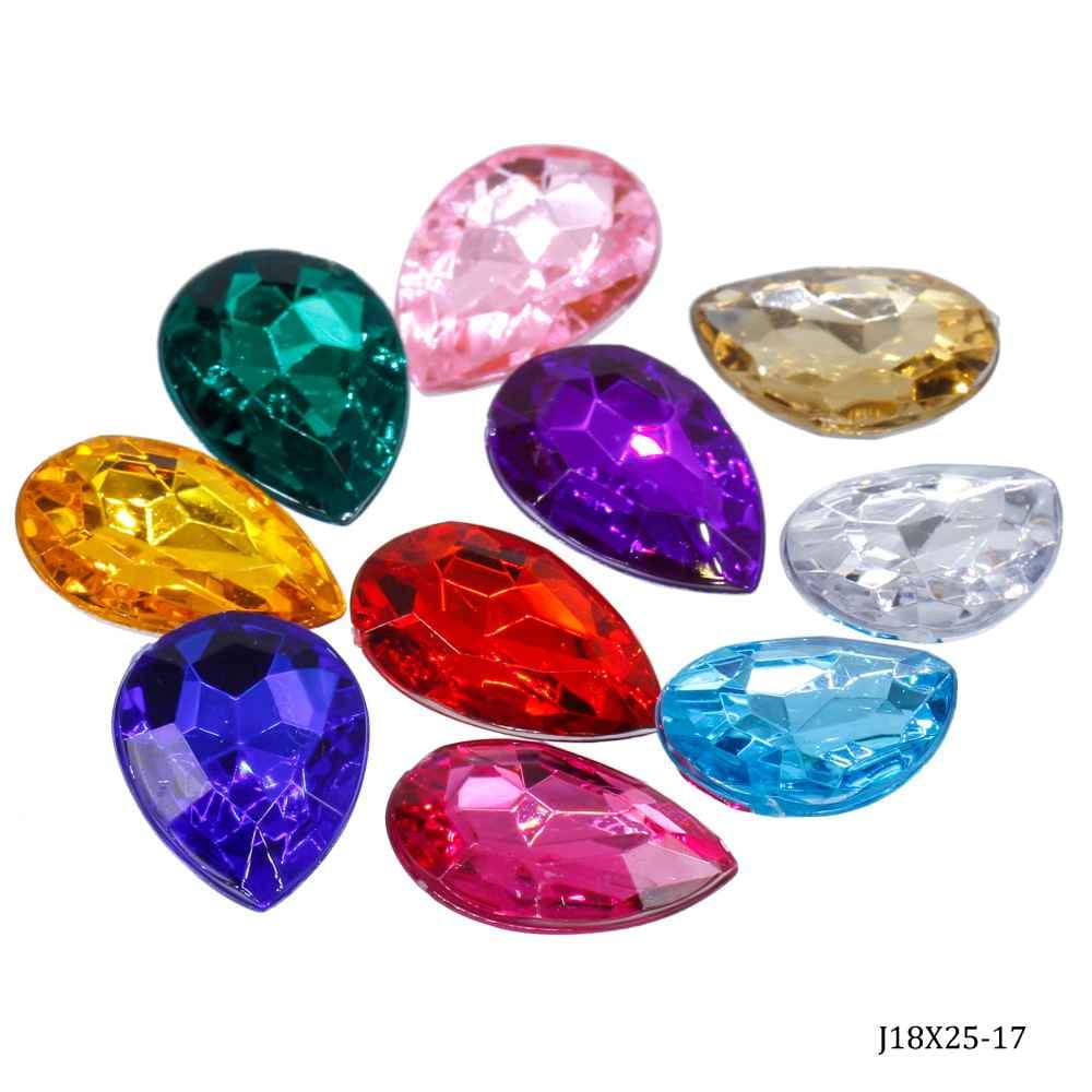 Kundan Stone Diamond Drop Shape Multi Colour Big Size 18X25MM 10 Pieces J18X25-17