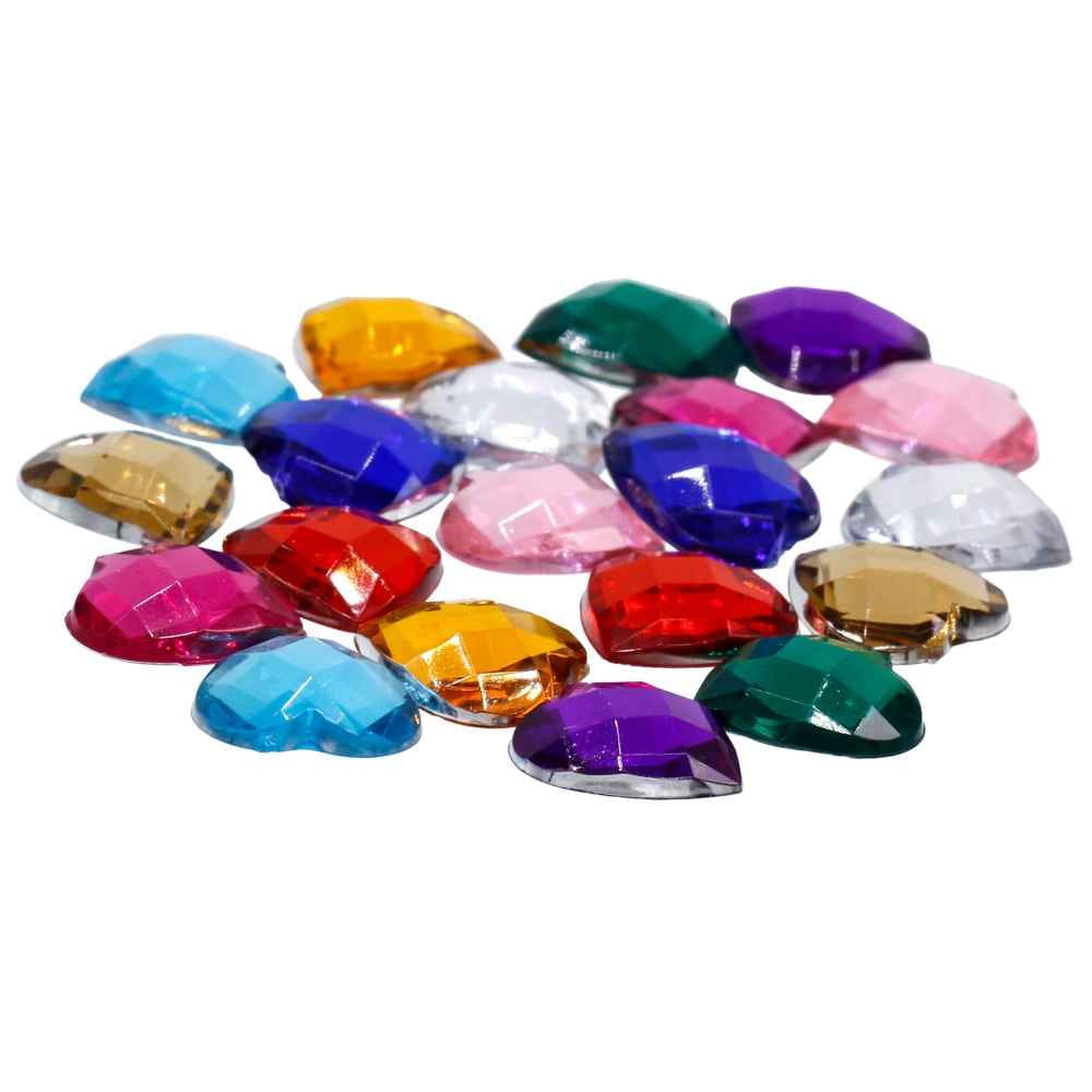 Kundan Stone Diamond Heart Shape Multi Colour Big Size 14MM 20 Pieces JT14H-8