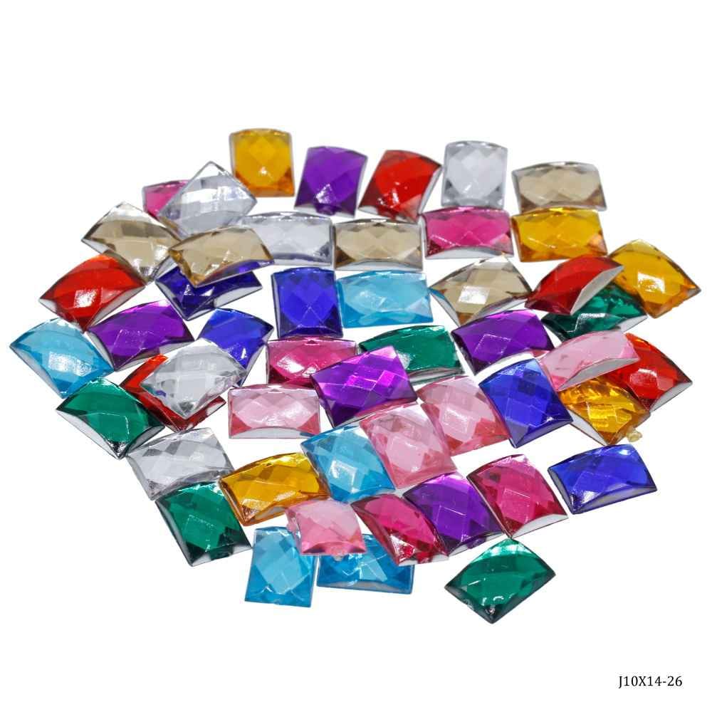 Kundan Stone Diamond Flat Rectangle Shape Multi Colour Small Size 10X14MM 50 Pieces J10X14-26