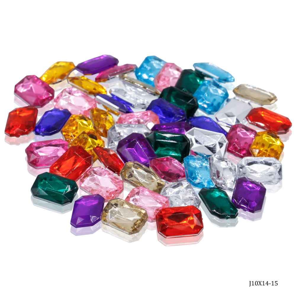 Kundan Stone Diamond Rectangle Shape Multi Colour Small Size 10X14MM 50 Pieces J10X14-4