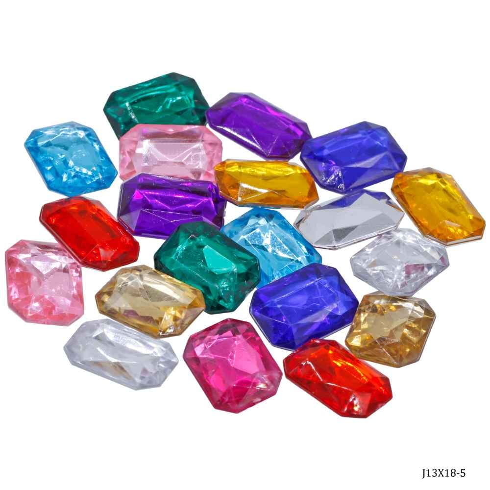 Kundan Stone Diamond Rectangle Shape Multi Colour Medium Size 13X18MM 20 Pieces J13X18-5