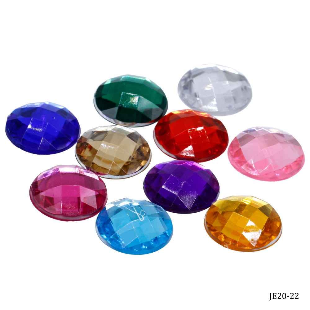 Kundan Stone Diamond Flat Round Shape Multi Colour Big Size 20MM 10 Pieces JE20-22
