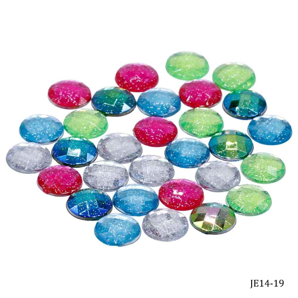 Kundan Stone Diamond Flat Round Shape Glitter Filled Multi Colour Big Size 14MM 30 Pieces JE14-19