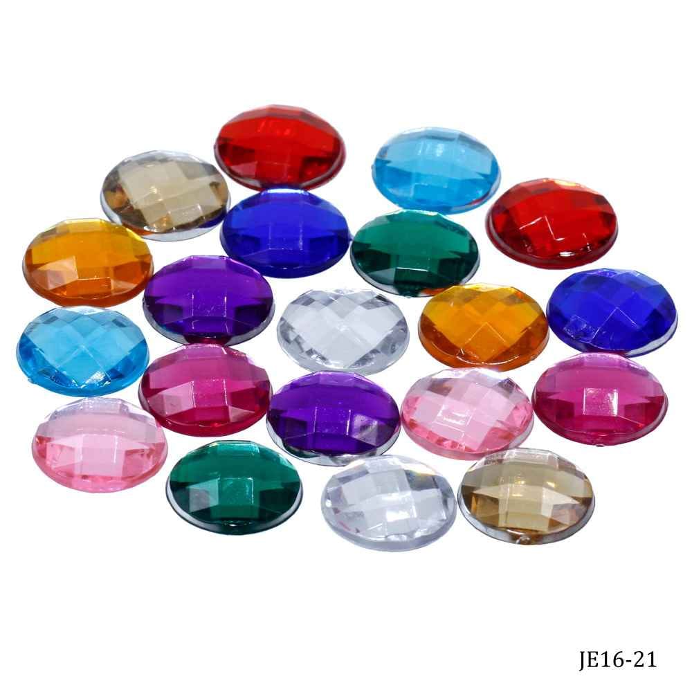 Kundan Stone Diamond Flat Round Shape Multi Colour Big Size 16MM 20 Pieces JE16-21