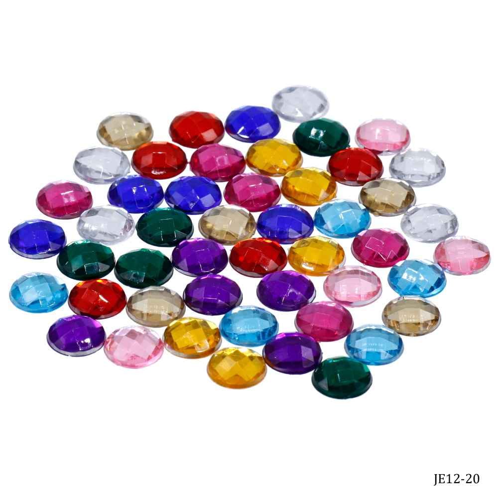 Kundan Stone Diamond Flat Round Shape Multi Colour Big Size 12MM 50 Pieces JE12-20