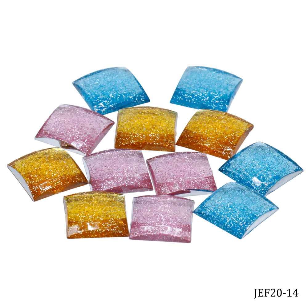 Kundan Stone Diamond Flat Square Shape Glitter Filled Multi Colour Big Size 20MM 12 Pieces JEF20-14