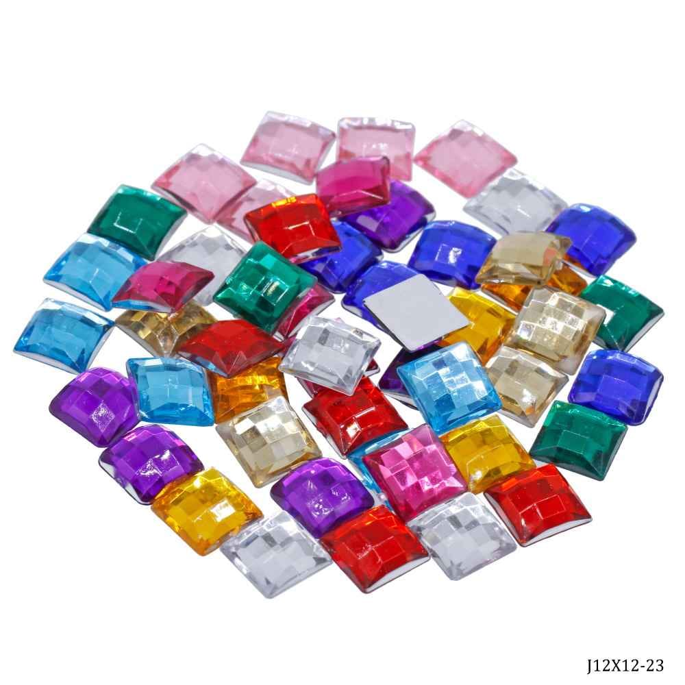 Kundan Stone Diamond Flat Square Shape Multi Colour Small Size 12MM 50 Pieces J12X12-23