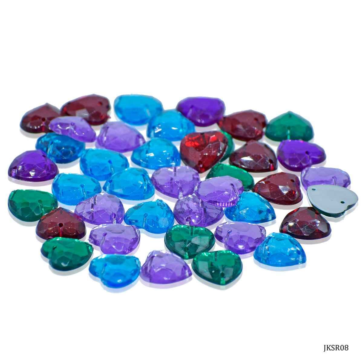 Kundan Beads Stone Heart Shape with Hole Multi Colour Size 12MM 10 Grams JKSR08