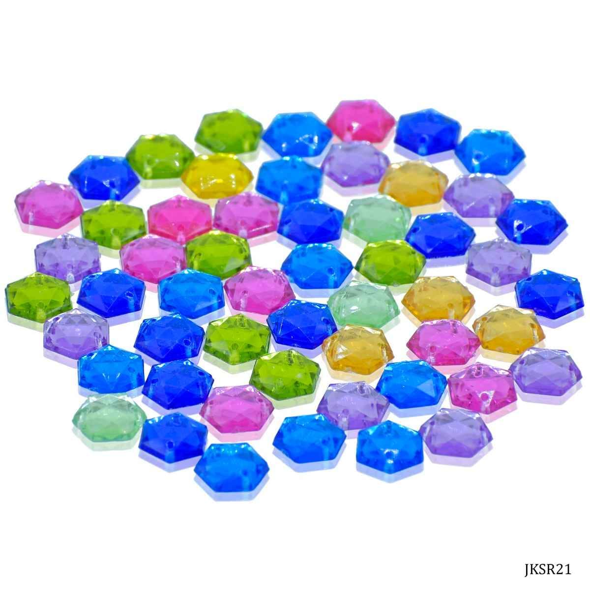 Kundan Beads Stone Hexagon Shape with Hole Multi Colour Size 10MM 10 Grams JKSR21