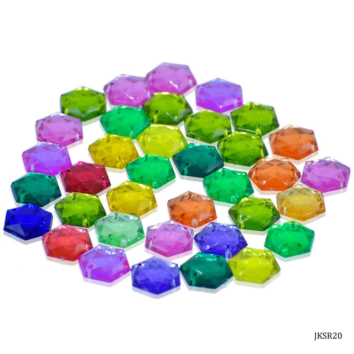 Kundan Beads Stone Hexagon Shape with Hole Multi Colour Size 12MM 10 Grams JKSR20