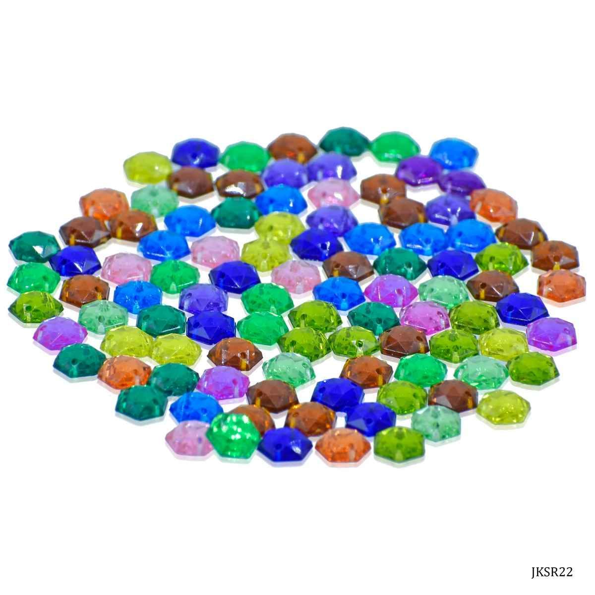 Kundan Beads Stone Hexagon Shape with Hole Multi Colour Size 8MM 10 Grams JKSR22