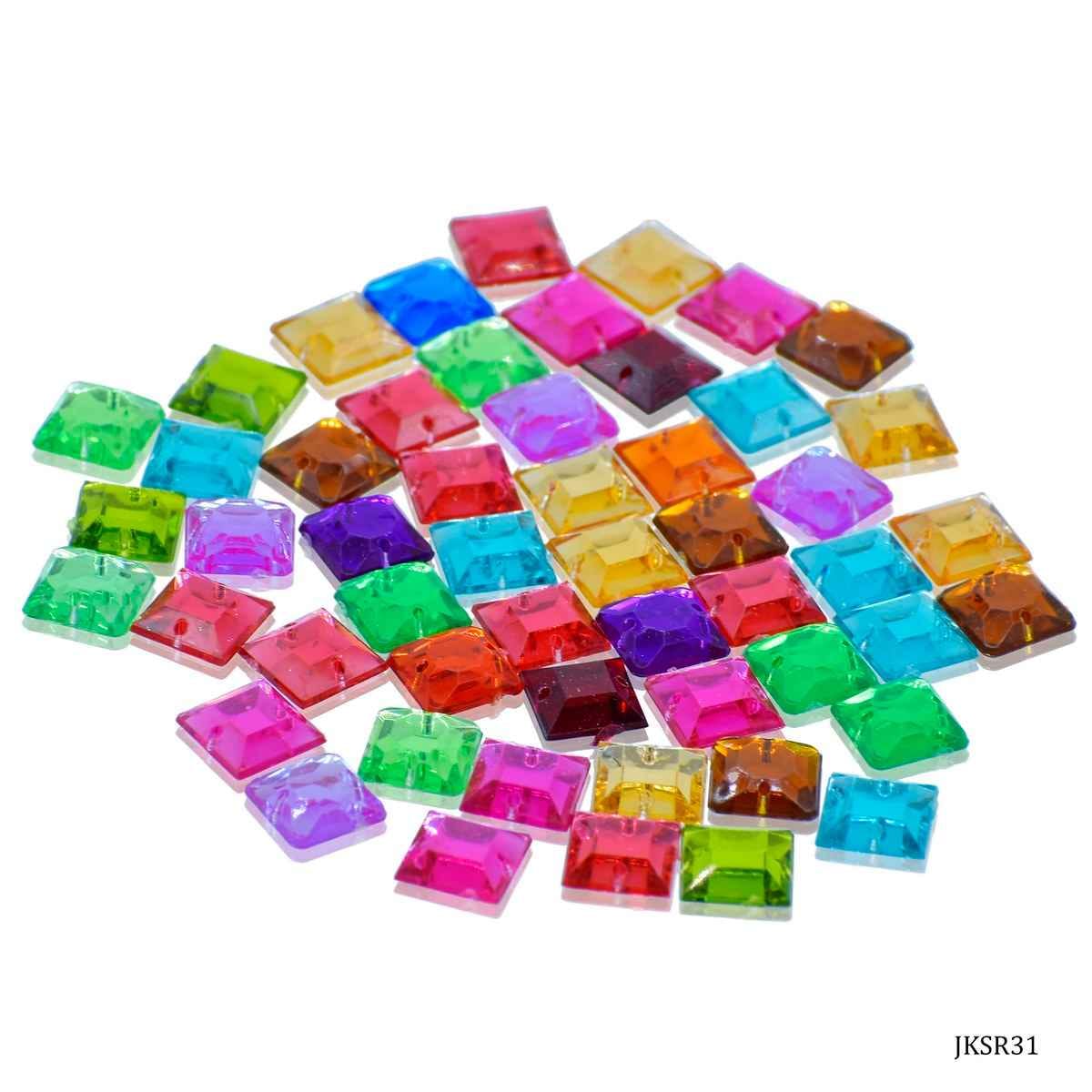 Kundan Beads Stone Square Shape with Hole Multi Colour Size 10X10MM 10 Grams JKSR31