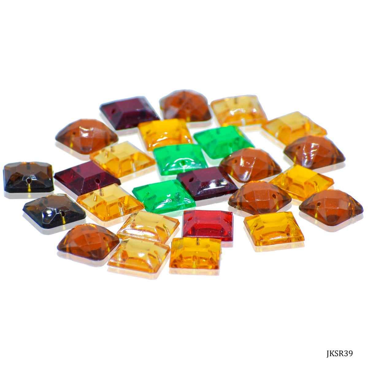 Kundan Beads Stone Square Shape with Hole Multi Colour Size 12X12MM 10 Grams JKSR39