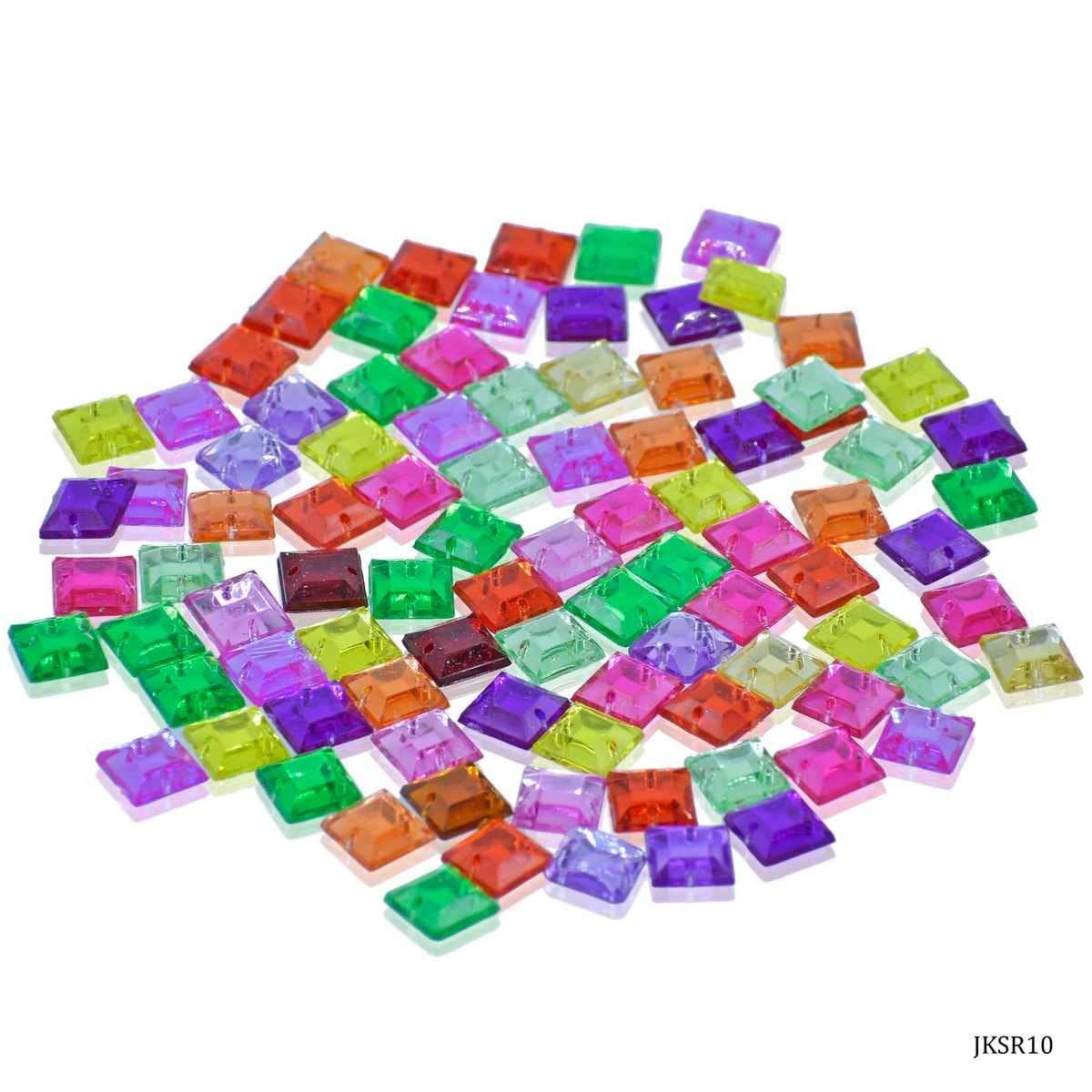 Kundan Beads Stone Square Shape with Hole Multi Colour Size 8X8MM 10 Grams JKSR10