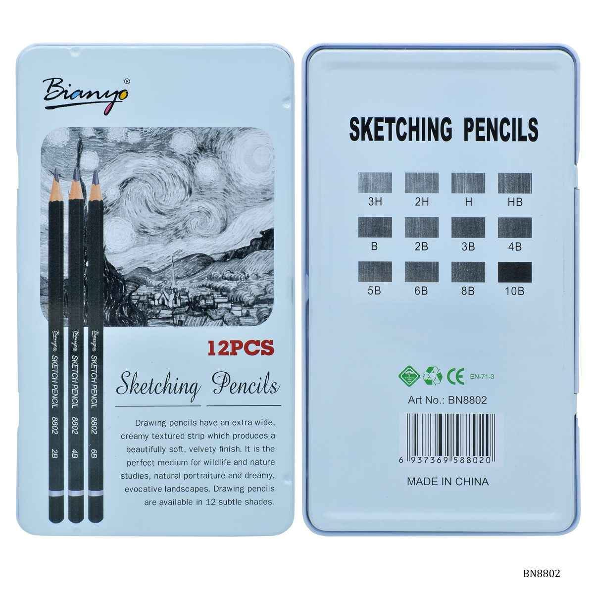 Sketching Pencil 12 Pcs Set with Metal Box BN8802