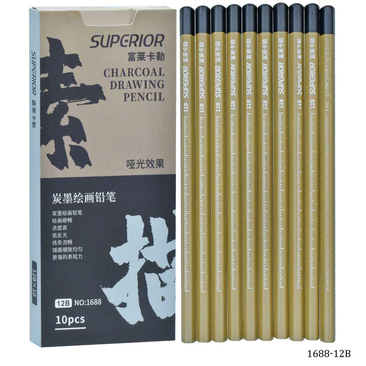 Superior Charcoal Drawing Pencil 10 Pcs 1688-12B