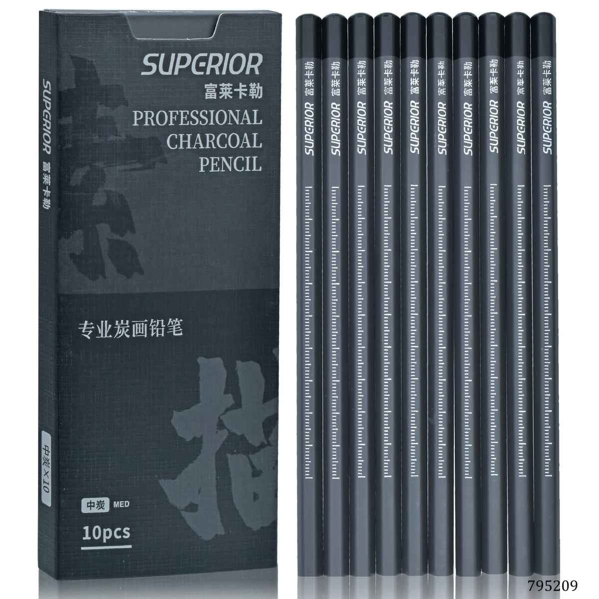 Superior Professional Charcoal Pencil 10Pcs Medium 795209