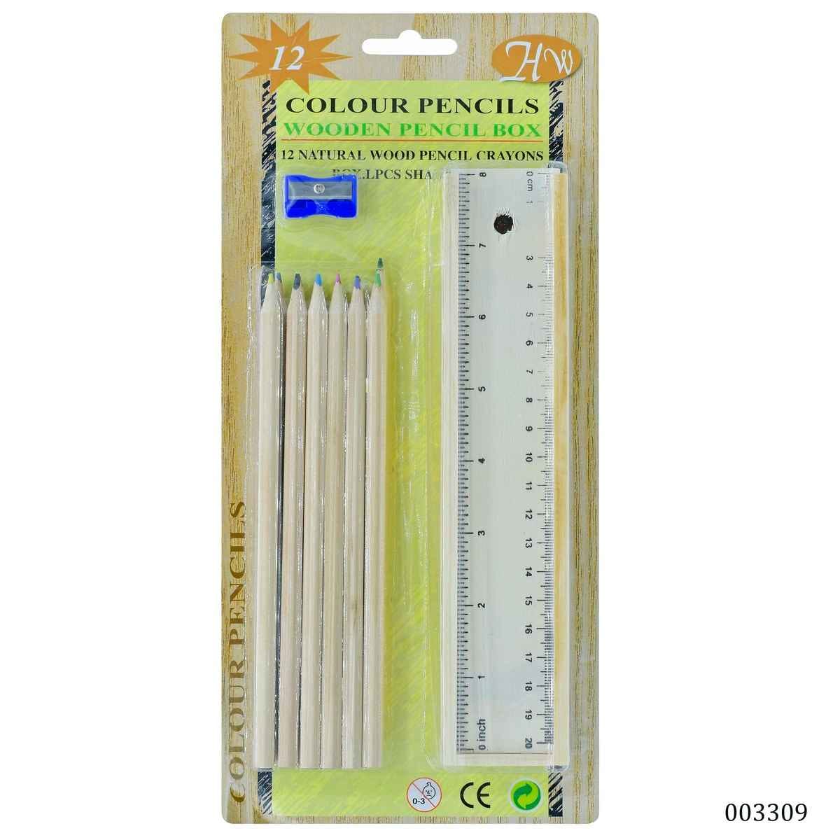 Wooden Colour Pencil Crayons 12 Pcs Set With Box And Sharpener 003309