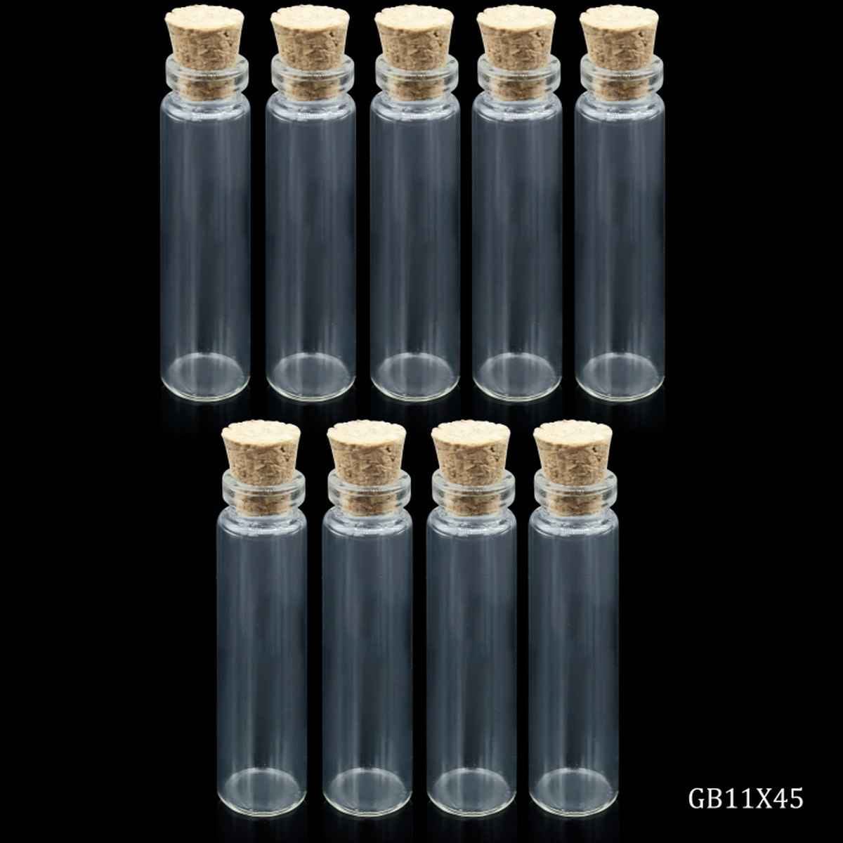 Mini Glass Message Bottles with Cork 11x45mm 9 pcs Set GB11X45