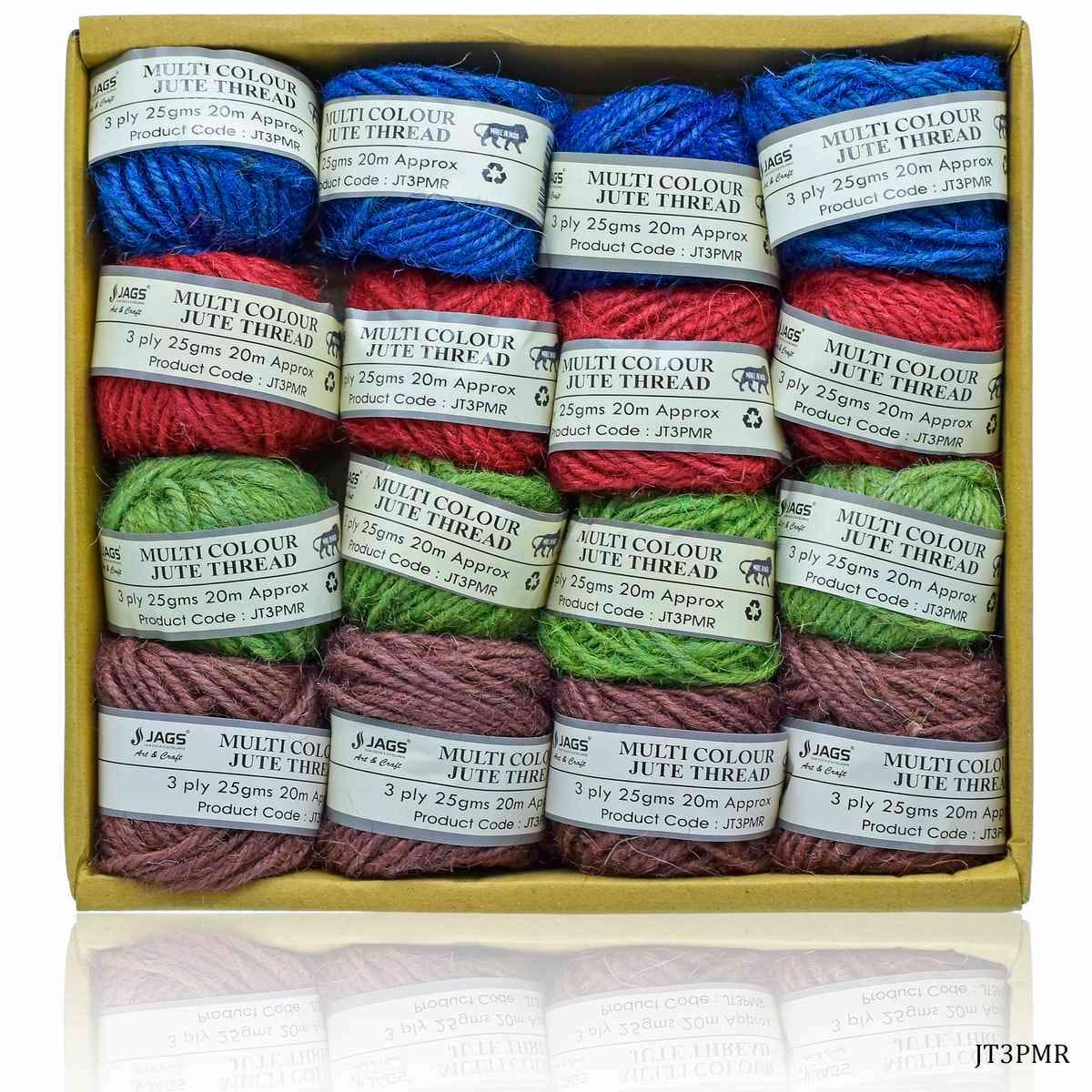Jute Thread Multi Color 3 Ply 25 Gms Set of 16 Pcs 20 Meter Approx JT3PMR