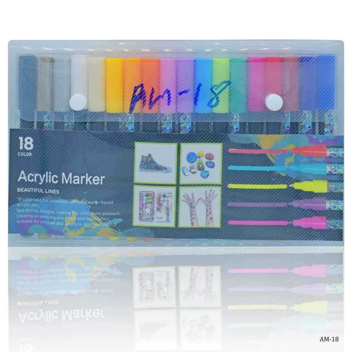 Acrylic Marker 18 Colour Beautiful Line Water Based Acrylic Pen AM-18