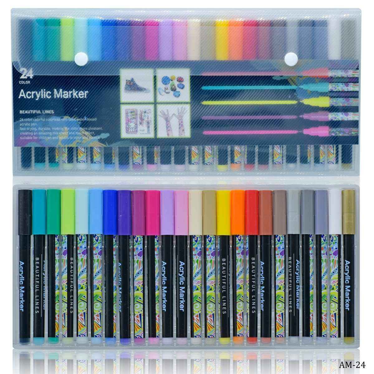 Acrylic Marker 24 Colour Beautiful Line Water Based Acrylic Pen AM-24