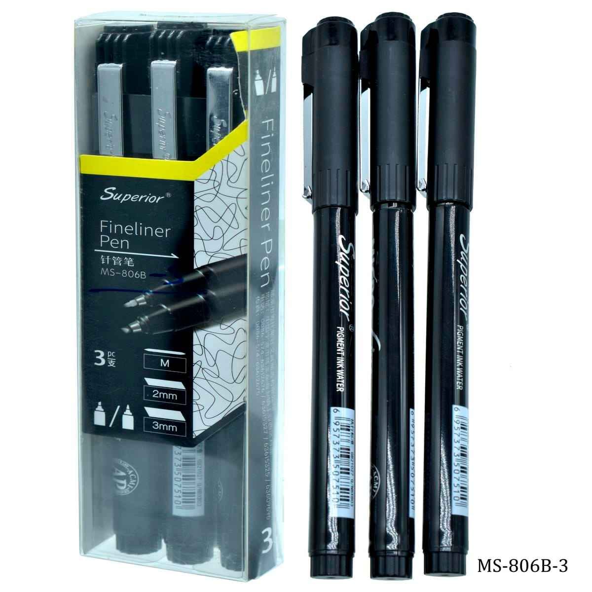 Black Fine liner Pen Needle Size: 1,2,3mm, 3 Pcs Set MS-806B-3