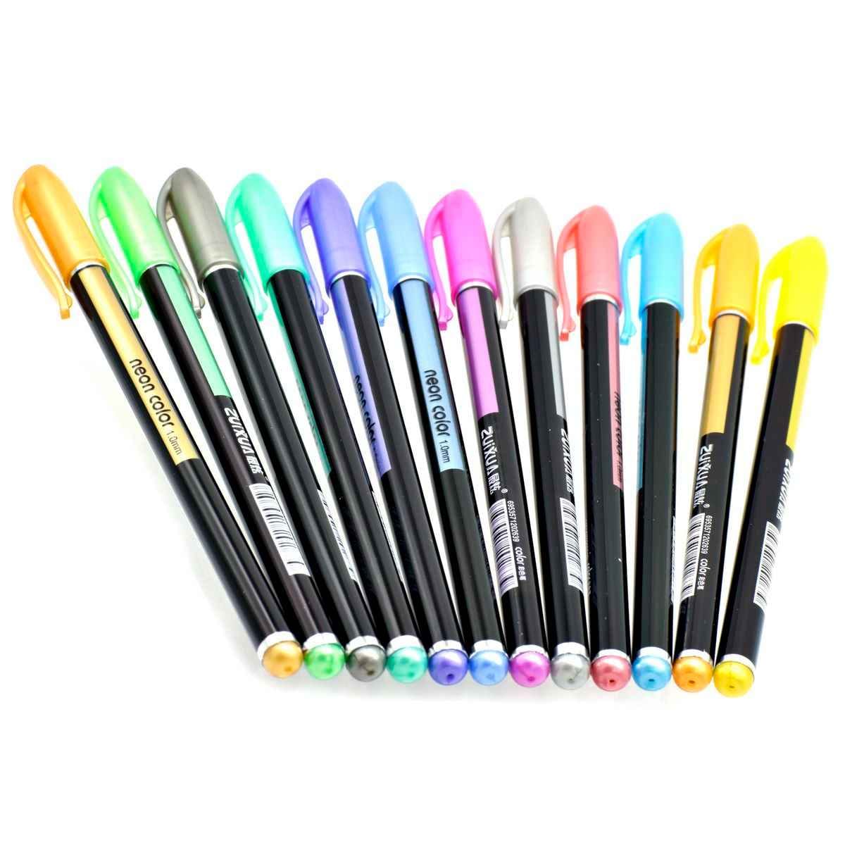 Glitter Metal Pen Neon Color 1.0MM 12 Pcs Set HG6107-12