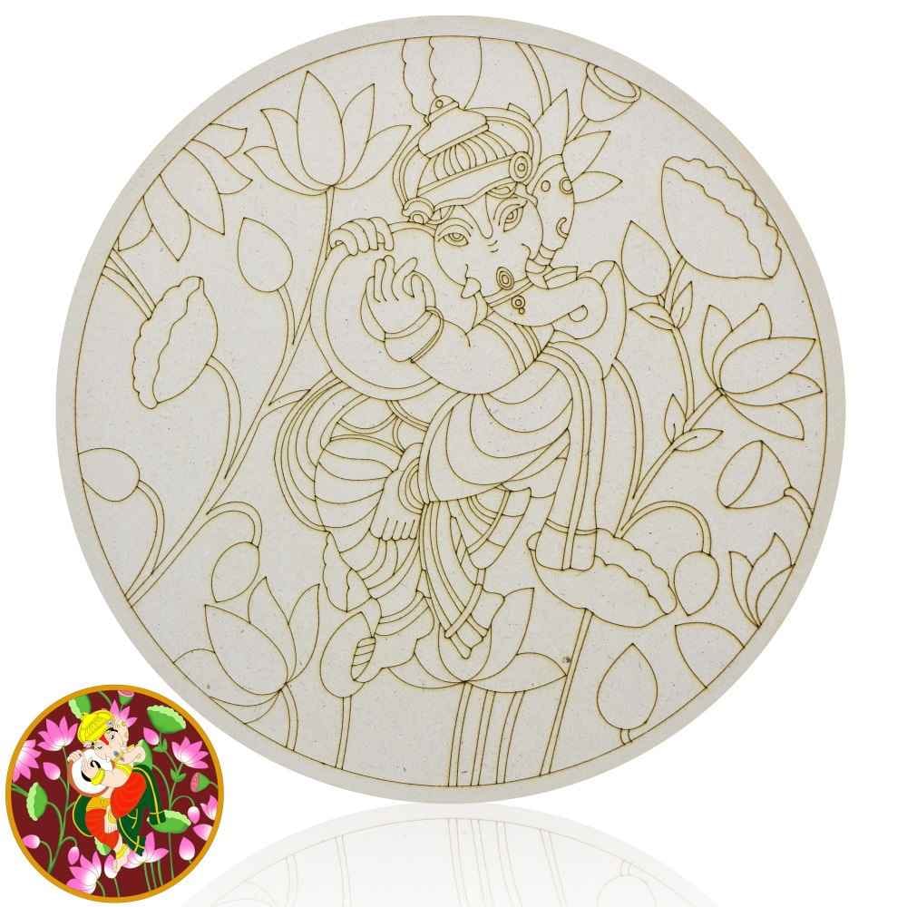 MDF Round Ganesh Ji Lined Cut Out Sheet 4mm 10 Inch MC4137