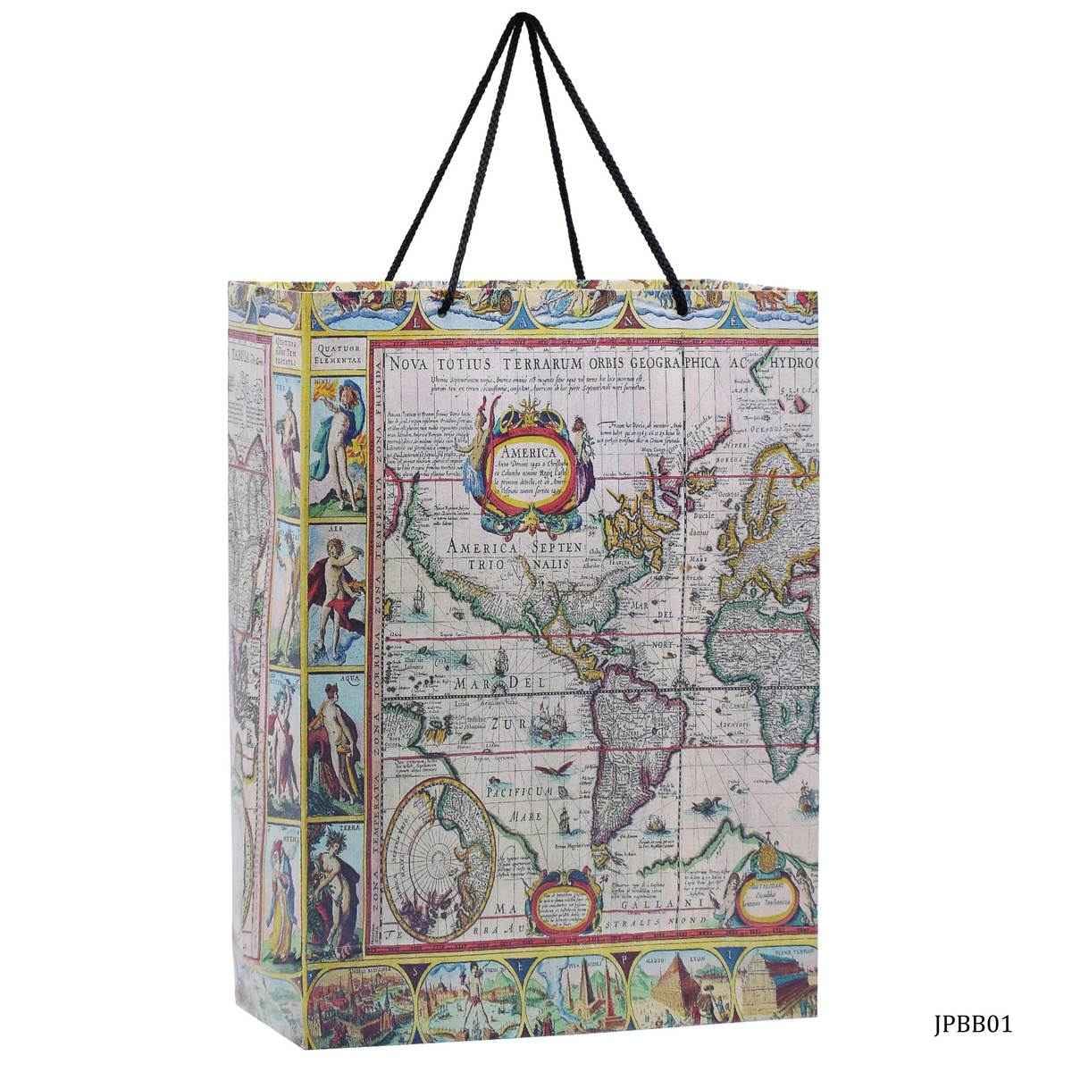 Eco Friendly Paper Bag 10.1 X 14.3 Inches Big Antique World Old Map B4 JPBB01