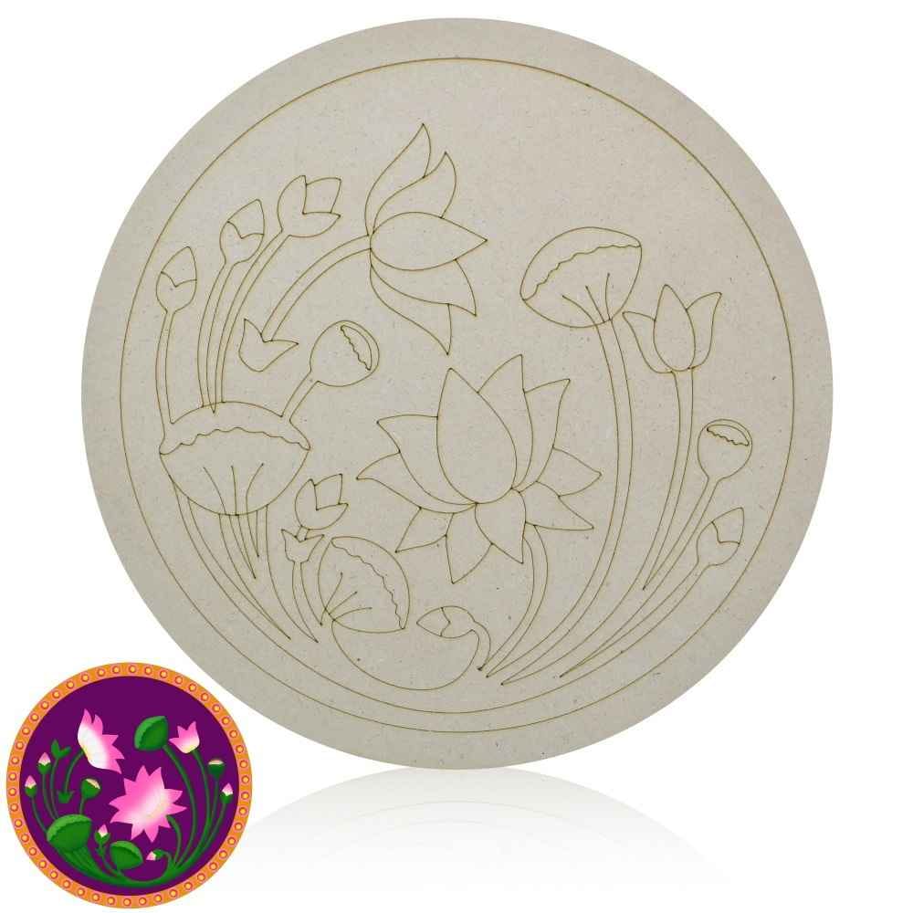 MDF Round Lotus Pari Lined Cut Out Sheet 4mm 10 Inch MC4136