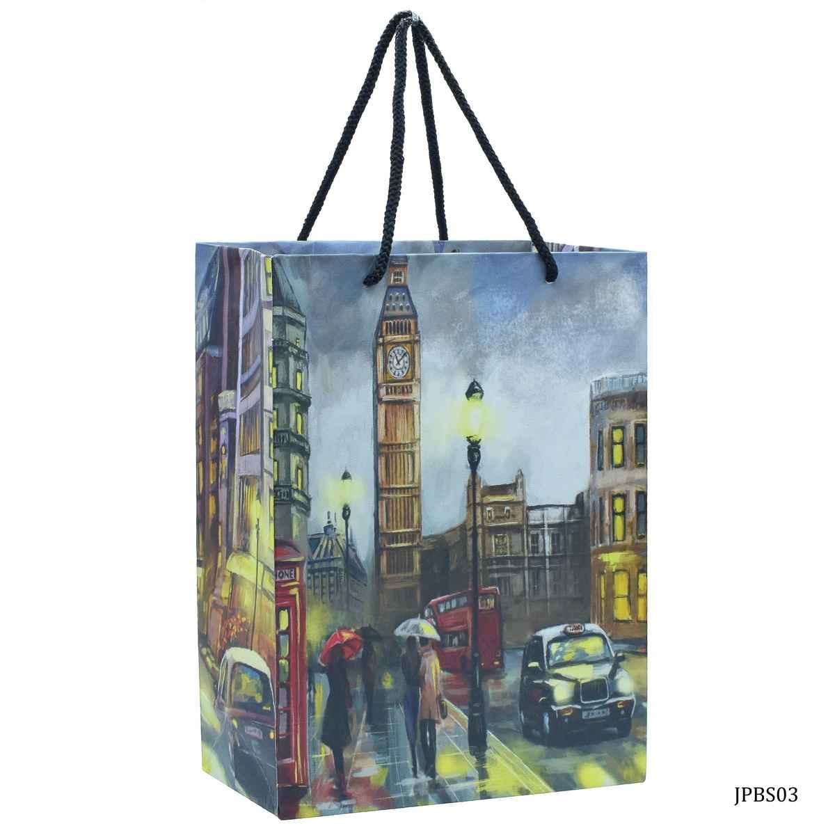 Eco Friendly Paper Bag Small Size A5 9.6X7.5 Inch Artwork of Street View JPBS03