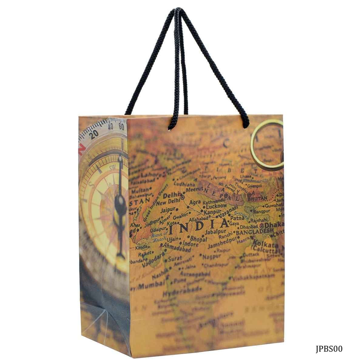 Eco Friendly Paper Bag Small Size A5 9.6X7.5 Inch Vintage India Map JPBS00