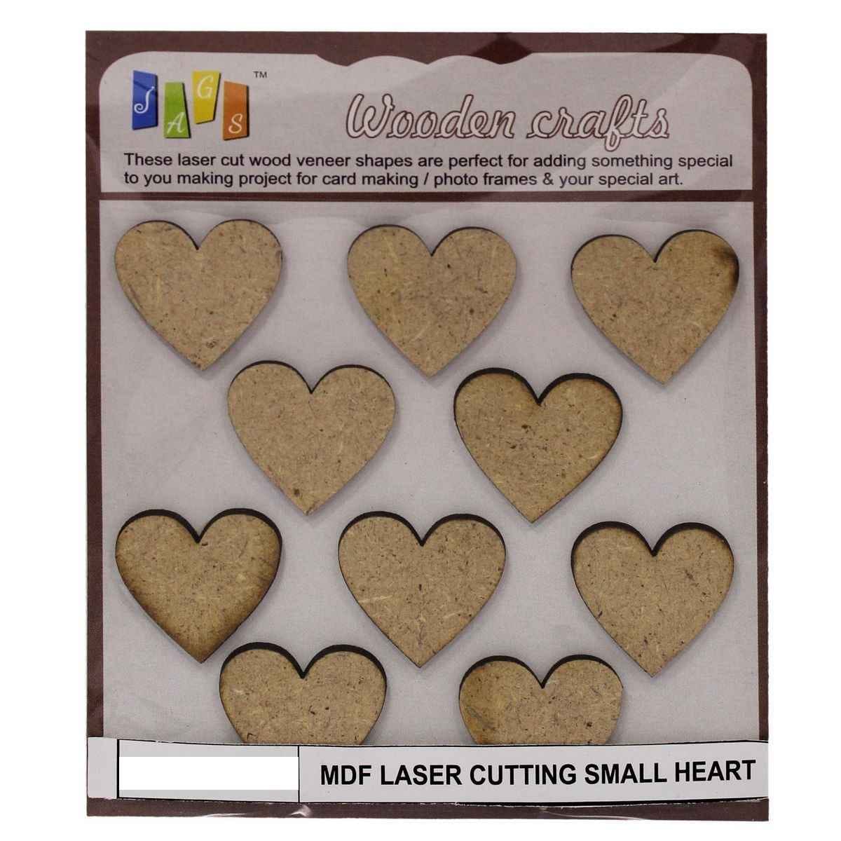 MDF Wooden cut-out Pack of 10 Laser Cutting Heart Mix Small Size 1.7x1.1x0.3 Cm MLCS05