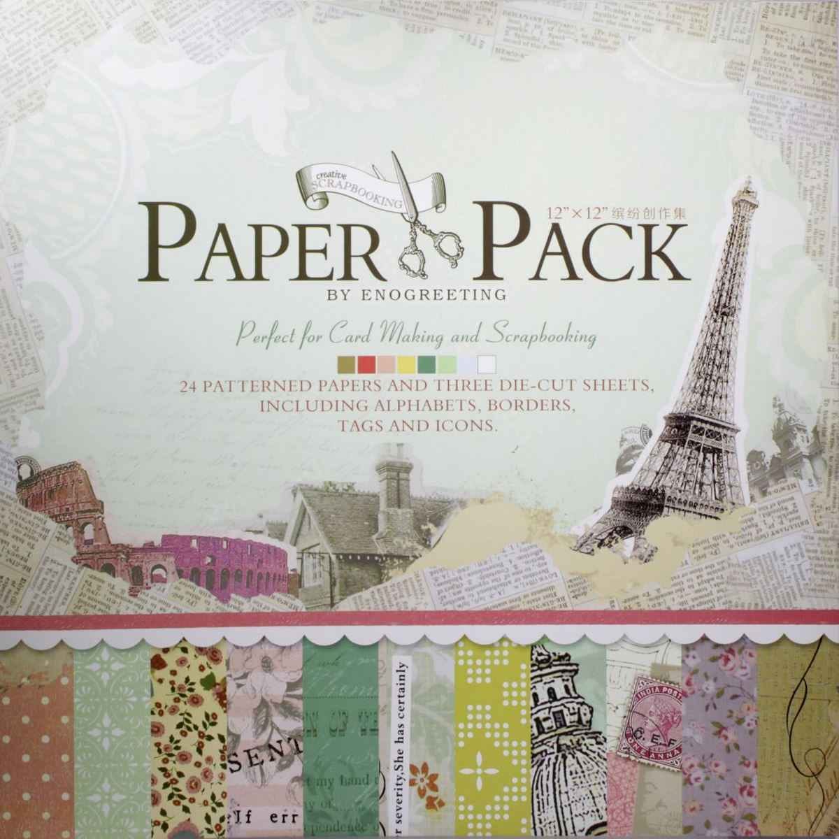 Scrapbook Reminiscence Pattern Paper Pack of 24pcs with 3 Die-Cut Sheets 12X12 Inches PS004