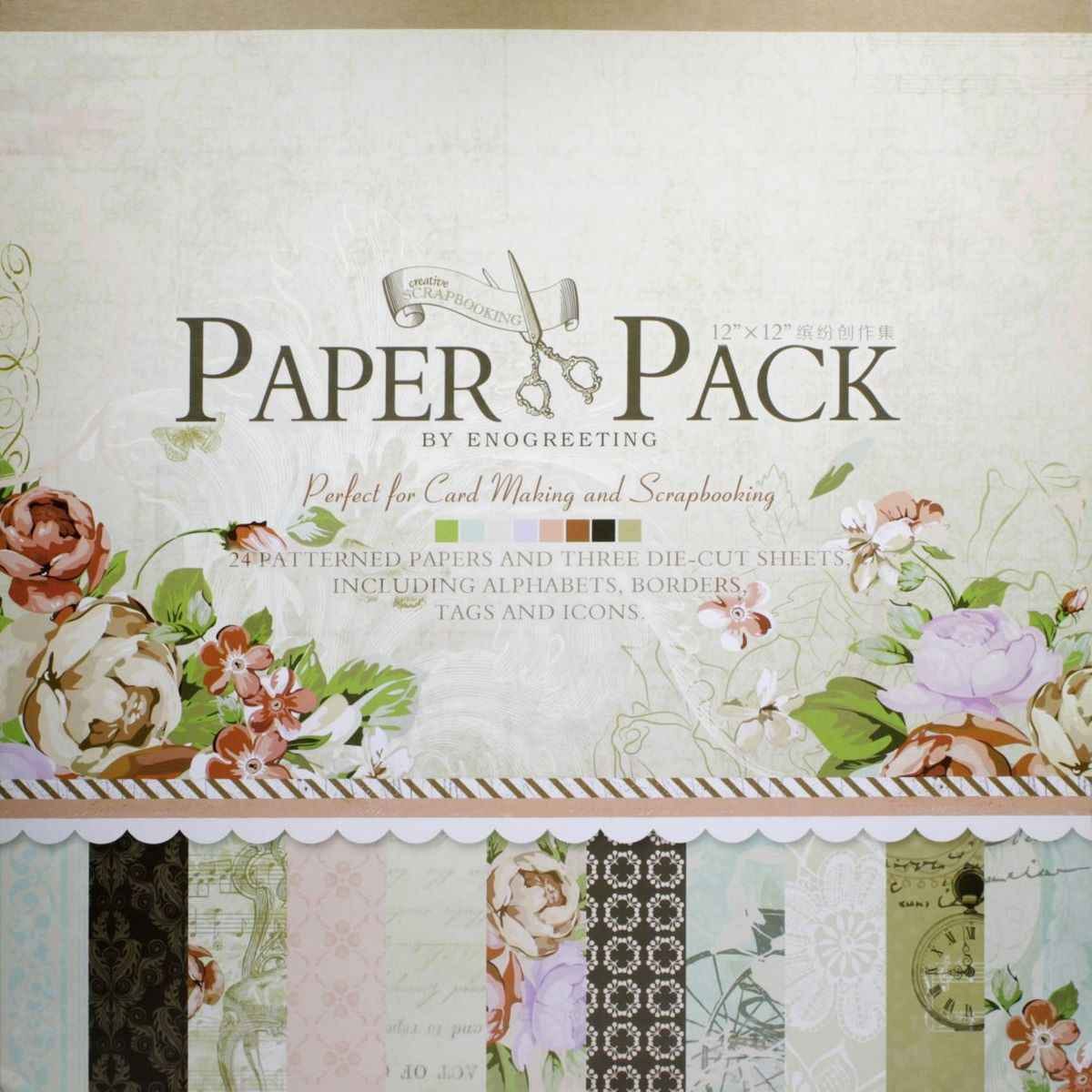 Scrapbook Romantic Pattern Paper Pack of 24pcs with 3 Die-Cut Sheets 12X12 Inches PS010