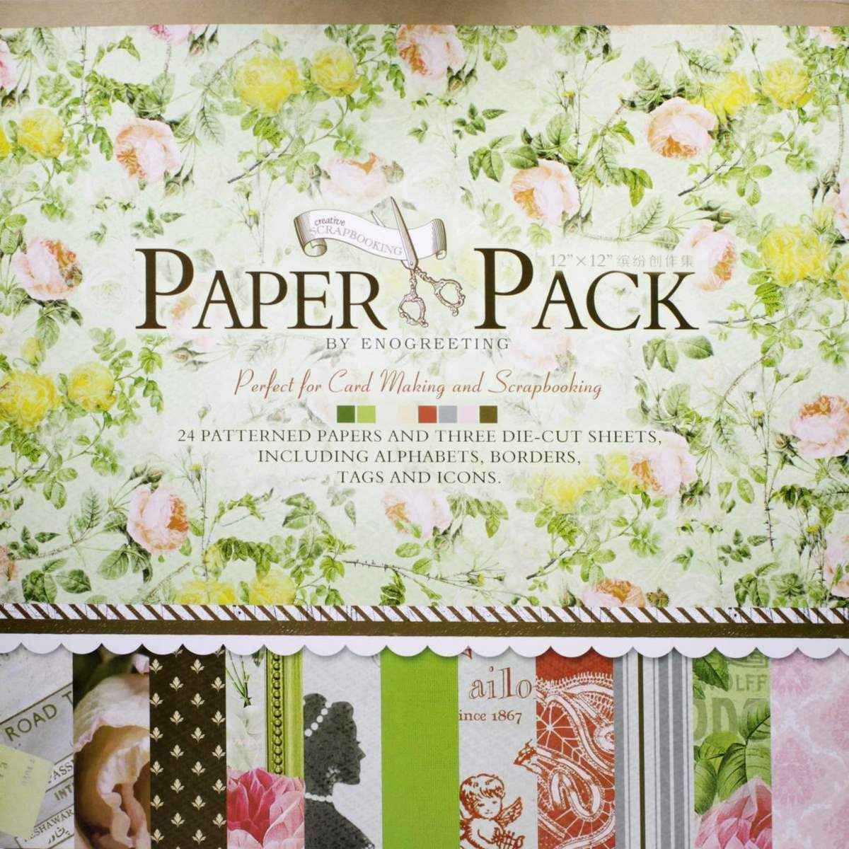 Scrapbook Romantic Pattern Paper Pack of 24pcs with 3 Die-Cut Sheets 12X12 Inches PS011