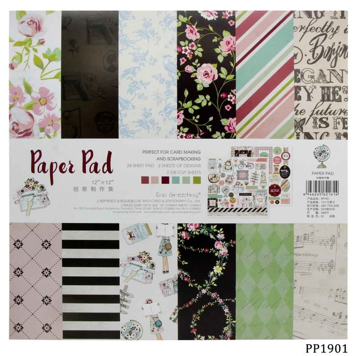 Card Making Eno Greeting Pattern Paper Pad 24 Sheets with 2 Die-Cut Sheets 12X12 Inches PP1901