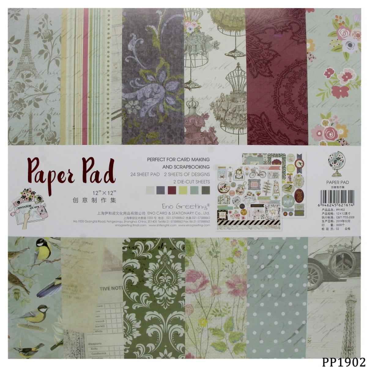 Card Making Eno Greeting Pattern Paper Pad 24 Sheets with 2 Die-Cut Sheets 12X12 Inches PP1902