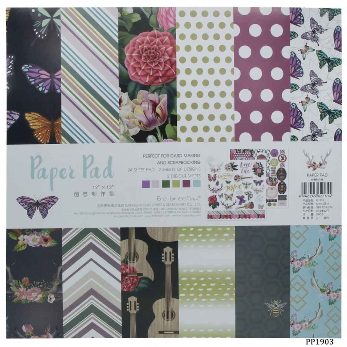 Card Making Eno Greeting Pattern Paper Pad 24 Sheets with 2 Die-Cut Sheets 12X12 Inches PP1903