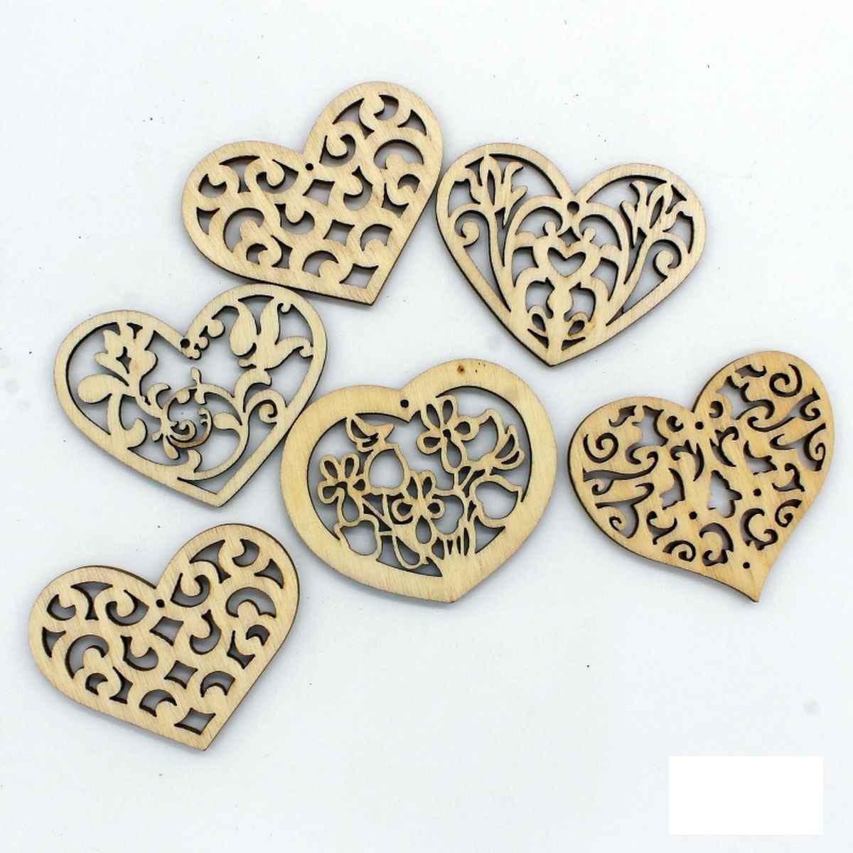 MDF Wooden Cut Out Craft Heart Design Big 6pcs WC-7