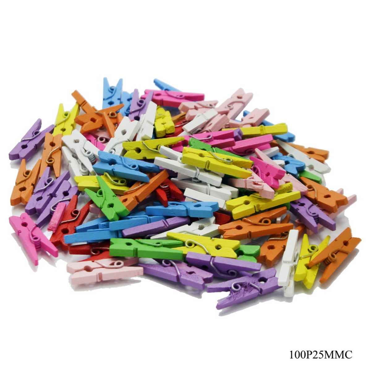 25MM Wooden Clip 100pcs Mini Small Multi Color 100P25MMC